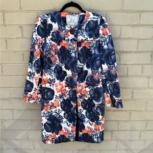 Milly Floral Dupioni Silk Jacket Dress Blue and Orange Floral Sample Piece